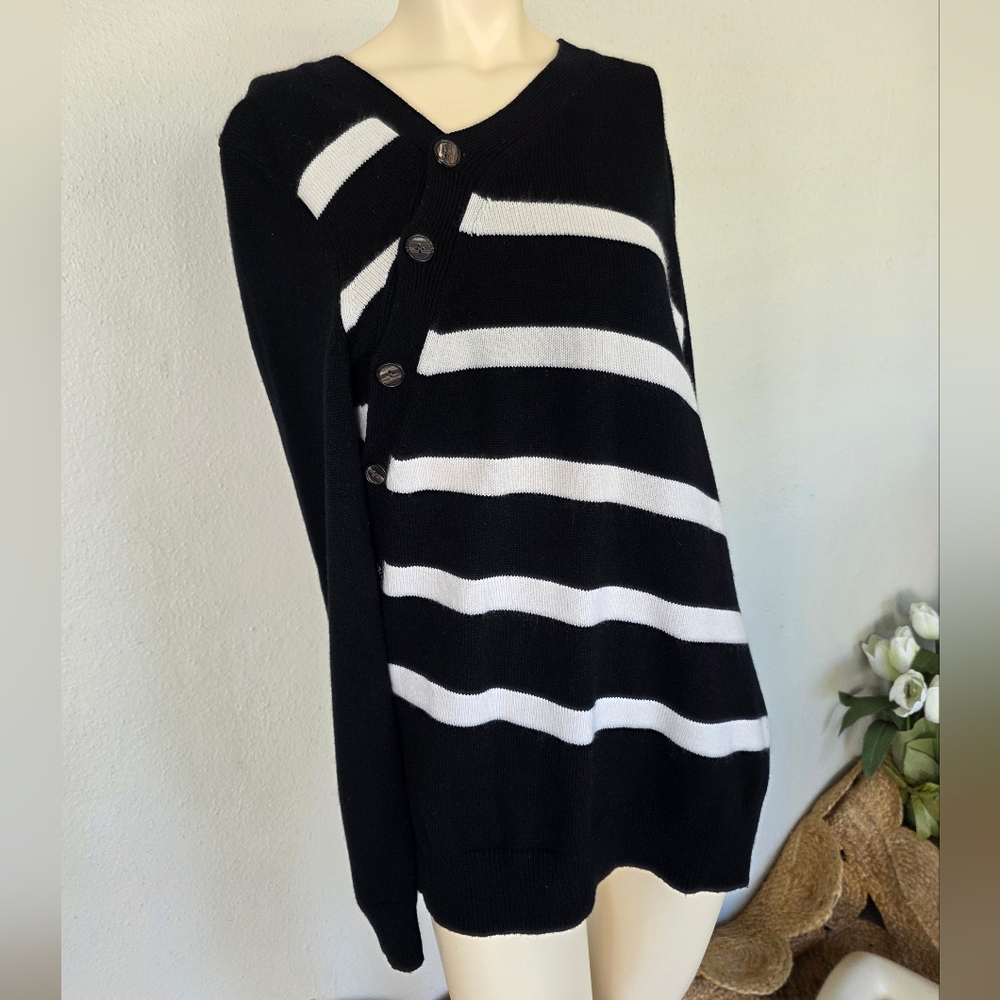 Proenza Schouler Striped Cashmere Asymmetrical Button Sweater Quiet Luxury L